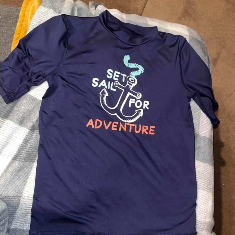 NWOT boys or girls Navy Kids Swim Shirt - Set Sail for Adventure sz 14/16